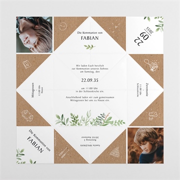 Einladung Kommunion pflanzenillustration - orgami - vue 4