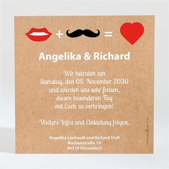 Save the Date Karte Herz und Schnurrbart ref.N300133