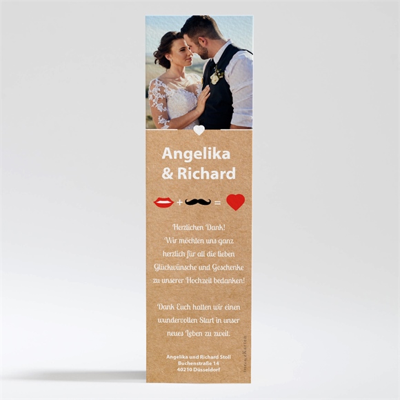 Dankeskarte Hochzeit Herz und Schnurrbart ref.N200203