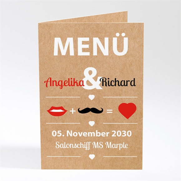 Menükarte Hochzeit Herz und Schnurrbart ref.N401196