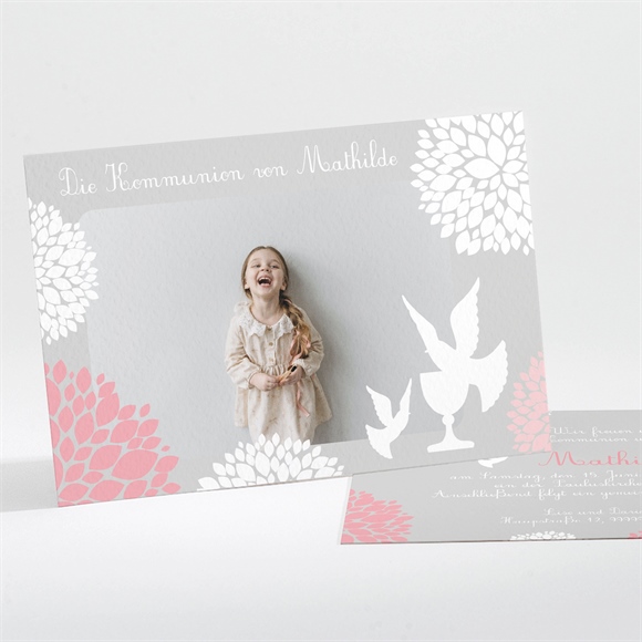 Einladung Kommunion Taube mit Blumen ref.N11135
