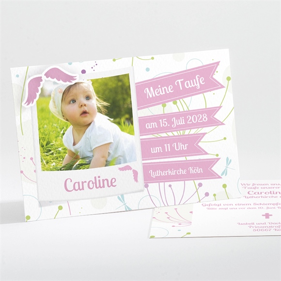 Einladung Taufe Pusteblume rosa ref.N11136