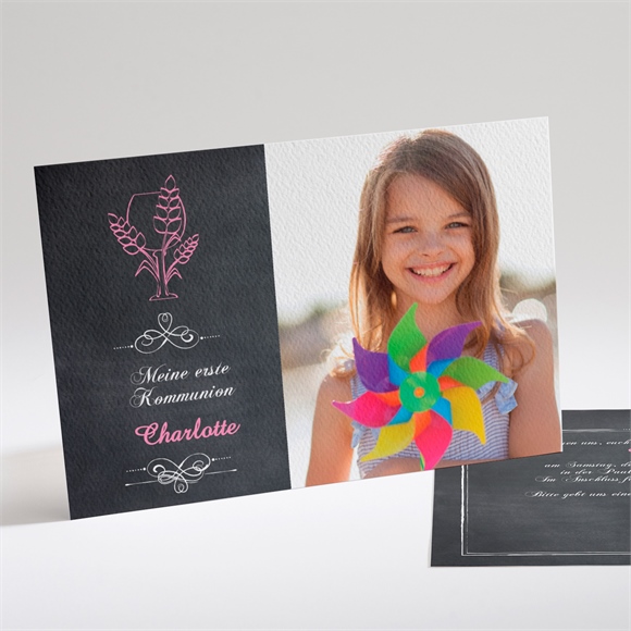 Einladung Kommunion weizenähren rosa