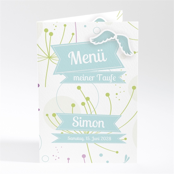 Menükarte Taufe Pusteblume blau ref.N401239