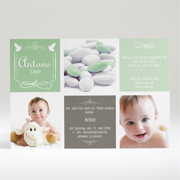 Einladung Taufe Grünes Patchwork ref.N14010