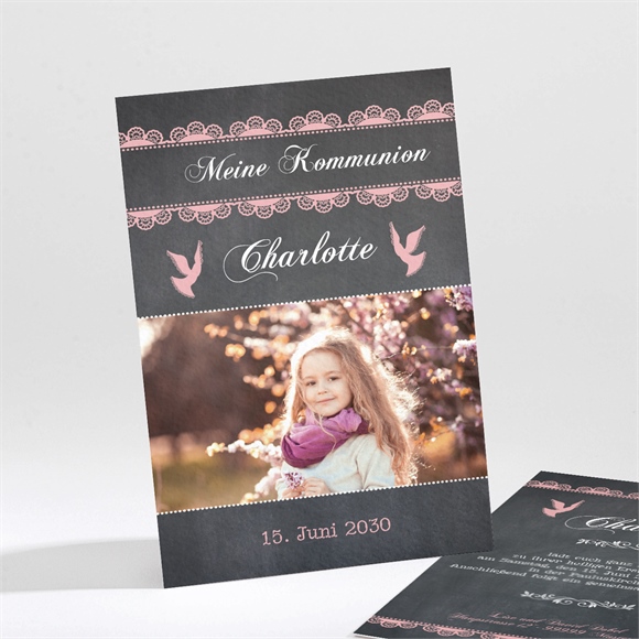 Einladung Kommunion Rosa Taube ref.N21179