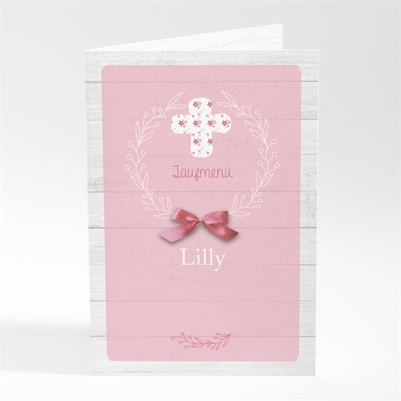 Menükarte Taufe Rosa Schleife ref.N401426