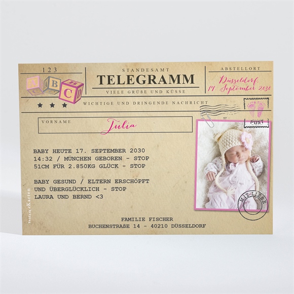 Geburtskarte Telegramm Mädchen ref.N11016