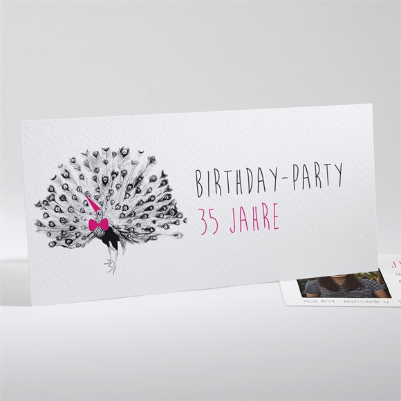 Geburtstagseinladung Verrückter Pfau ref.N13141