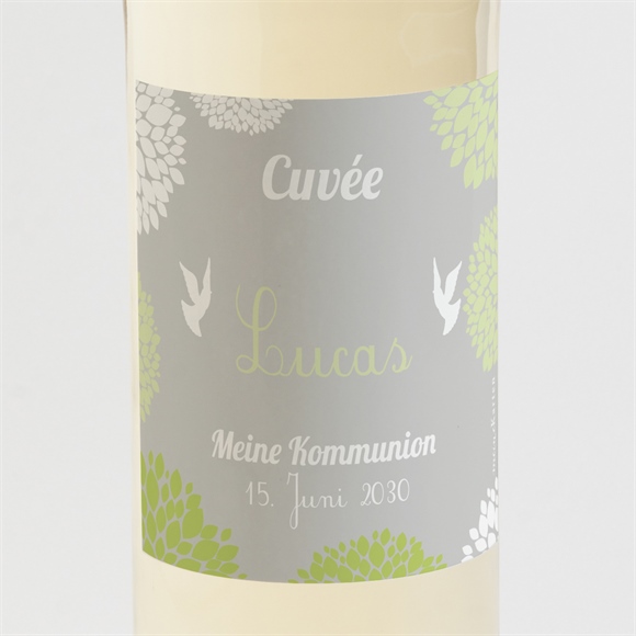 Flaschenetikett Kommunion Blumen mit Tauben ref.N300518