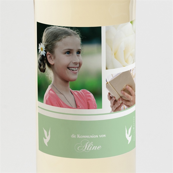 Flaschenetikett Kommunion Grüner Kommunionsgruß ref.N300531