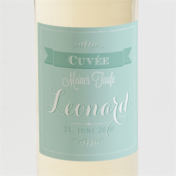 Flaschenetikett Taufe Grüne Kalligrafie ref.N300613