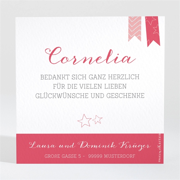 Dankeskarte Geburt Rosa Wimpel ref.N300616