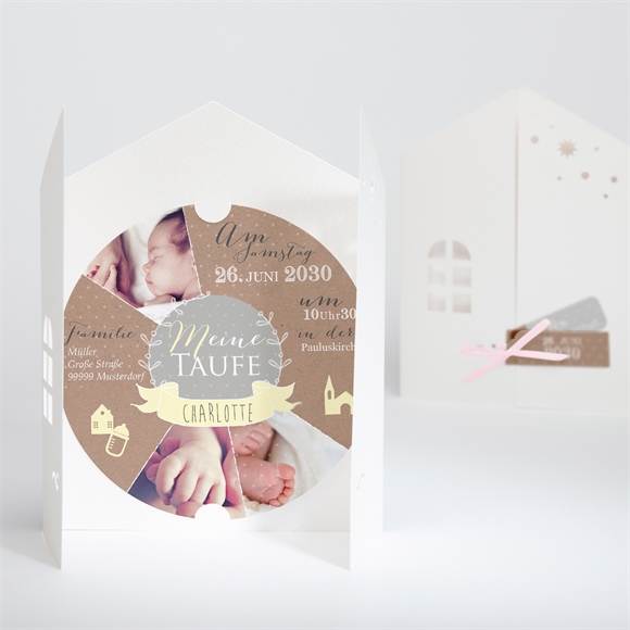 Einladung Taufe Pictos rund und Kraft in Gelb ref.N90013