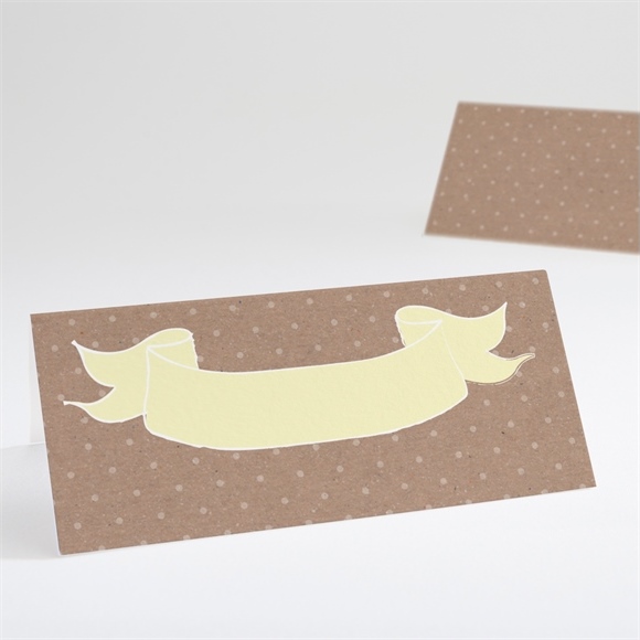 Tischkarte Taufe Pictos rund und Kraft in Gelb ref.N440574