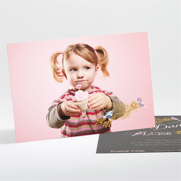 Dankeskarte Taufe Goldener Vogel Mädchen ref.N111130