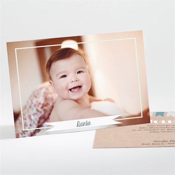 Dankeskarte Geburt Wimpelgirlande auf Kraftpapier ref.N111147