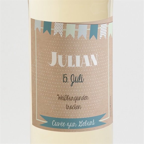 Flaschenetikett Geburt Wimpelgirlande auf Kraftpapier ref.N3001178