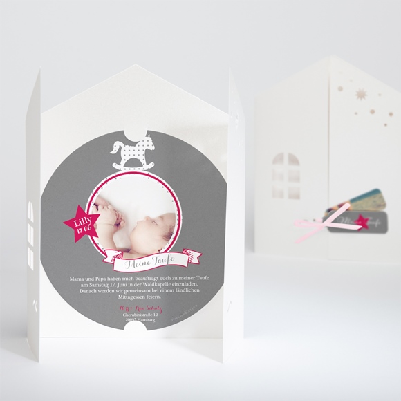 Einladung Taufe Schaukelpferd rot ref.N90016