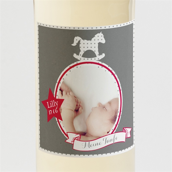 Flaschenetikett Taufe Schaukelpferd rot ref.N3001204