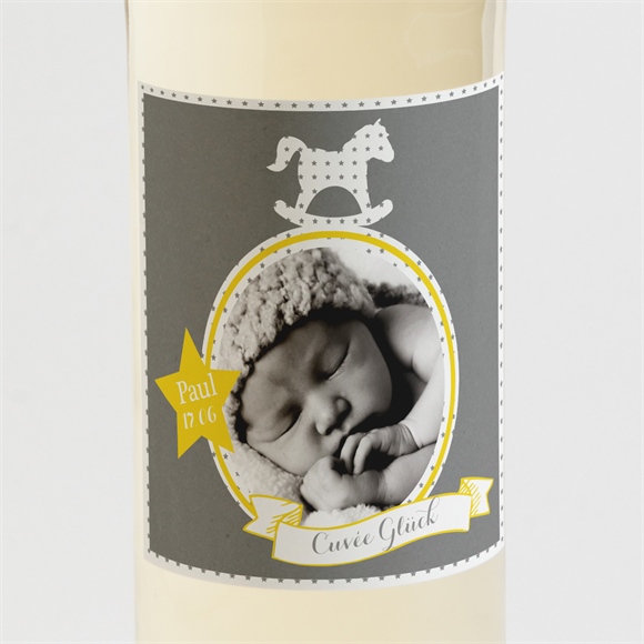 Flaschenetikett Taufe Schaukelpferd gelb ref.N3001205