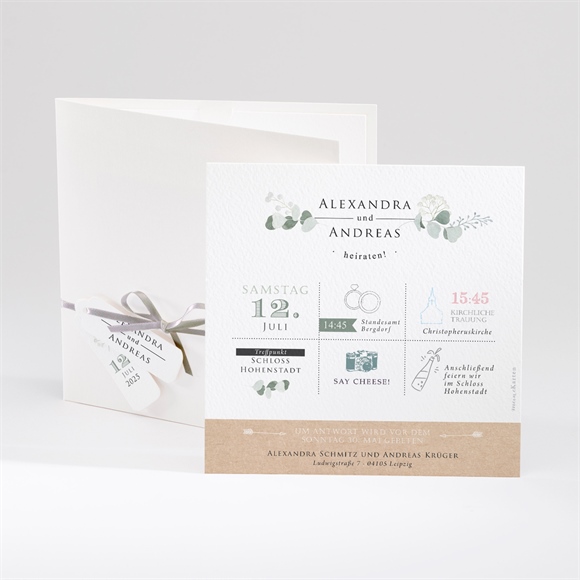 Hochzeitseinladung Silber-Linde ref.N91044