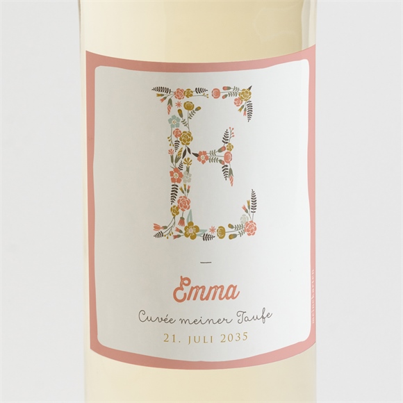 Flaschenetikett Taufe Blumenalphabet Mädchen ref.N3001403