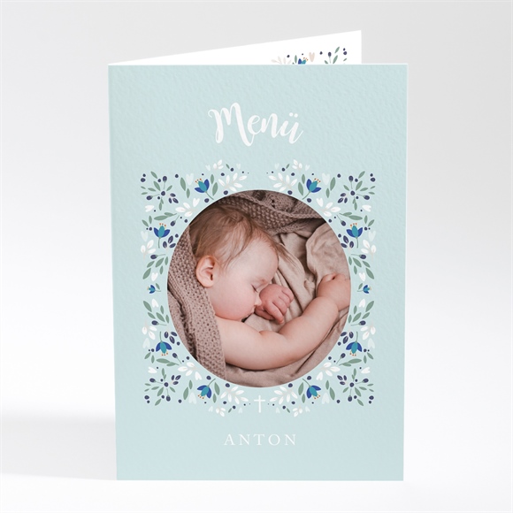Menükarte Taufe Zarte blaue Blumen ref.N401803