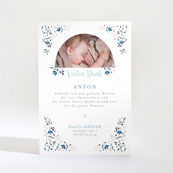 Dankeskarte Taufe Zarte blaue Blumen ref.N21016