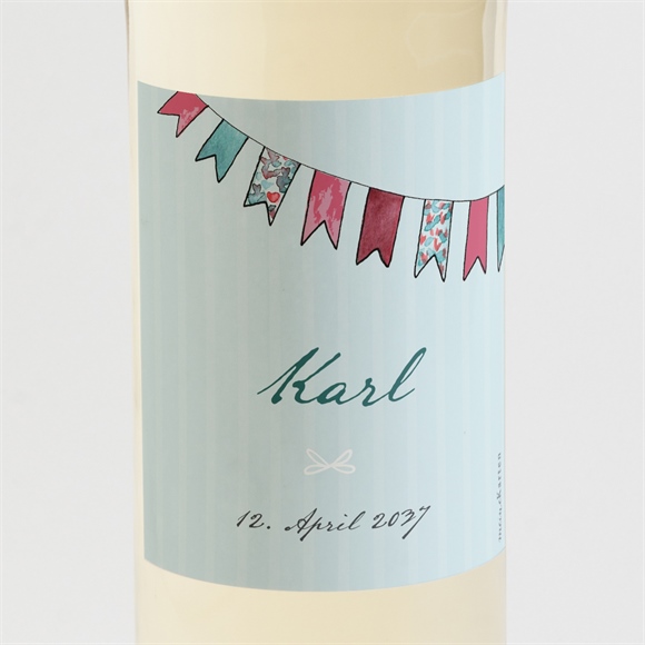 Flaschenetikett Geburt Fahnengirlande Blau ref.N3001422