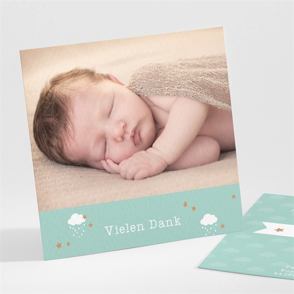 Dankeskarte Geburt Schneewolken Grün ref.N30157