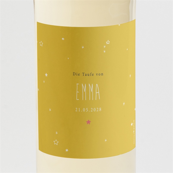 Flaschenetikett Taufe unser star gelb