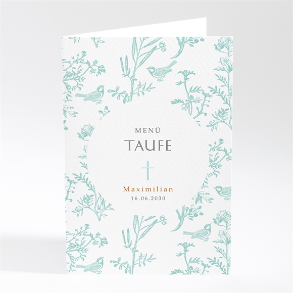 Menükarte Taufe vintage vogel