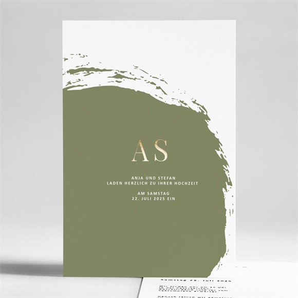 Hochzeitseinladung Olivfarbener Pinselstrich ref.N241159