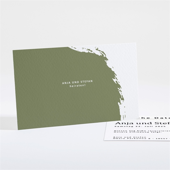 Save the Date Karte Olivfarbener Pinselstrich ref.N16150