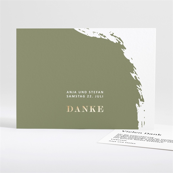 Dankeskarte Hochzeit Olivfarbener Pinselstrich ref.N18118
