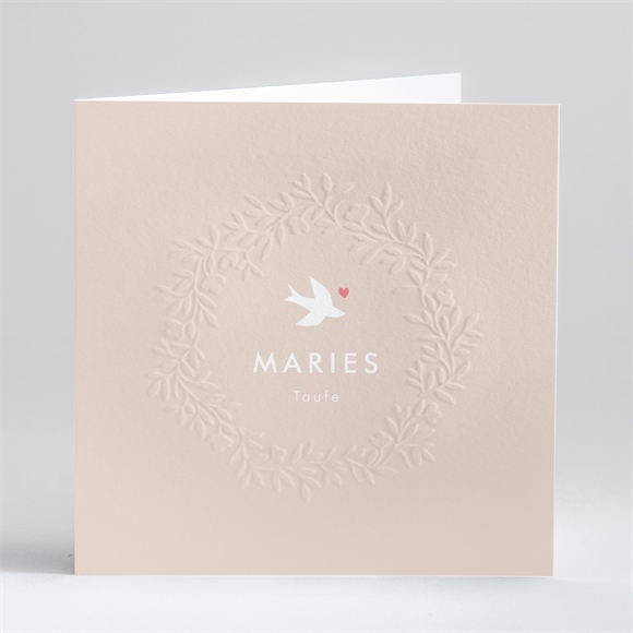 Einladung Taufe Taube und Blumenkranz-Prägung ref.N46133