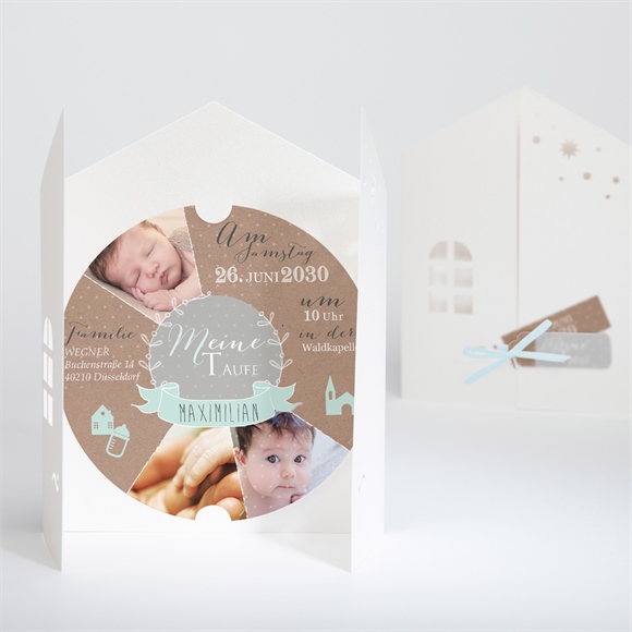 Einladung Taufe Pictos rund und Kraft in Blau ref.N90014