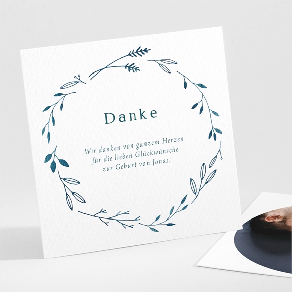 Dankeskarte Geburt Floral in Blau ref.N301193