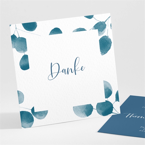 Dankeskarte Geburt Blaue Blätter ref.N301205