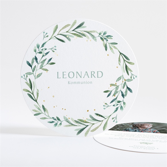 Einladung Kommunion Blätter und Vergoldung ref.N321149