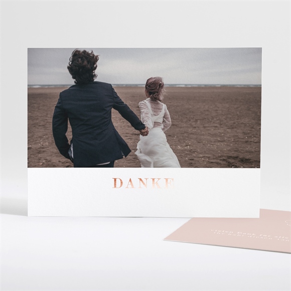 Dankeskarte Hochzeit Zartrosa und Kupfer ref.N18133