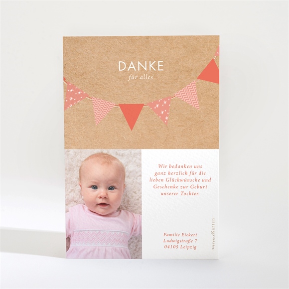 Dankeskarte Geburt Rosafarbene Girlande ref.N21017