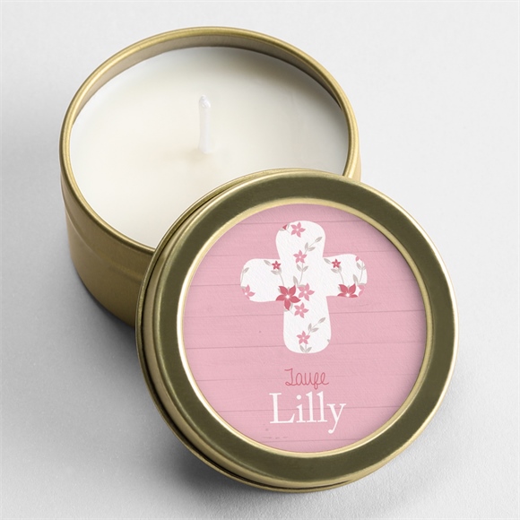 Kerze Taufe Rosa Schleife ref.N360763