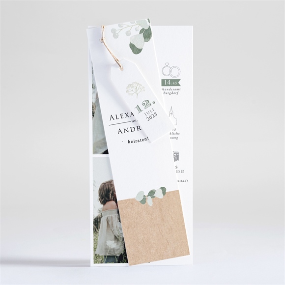 Hochzeitseinladung Silber-Linde - Dreiteilig ref.N93146