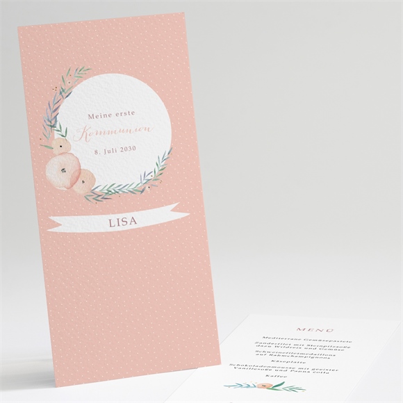 Menükarte Kommunion Zartes Rosa ref.N221216