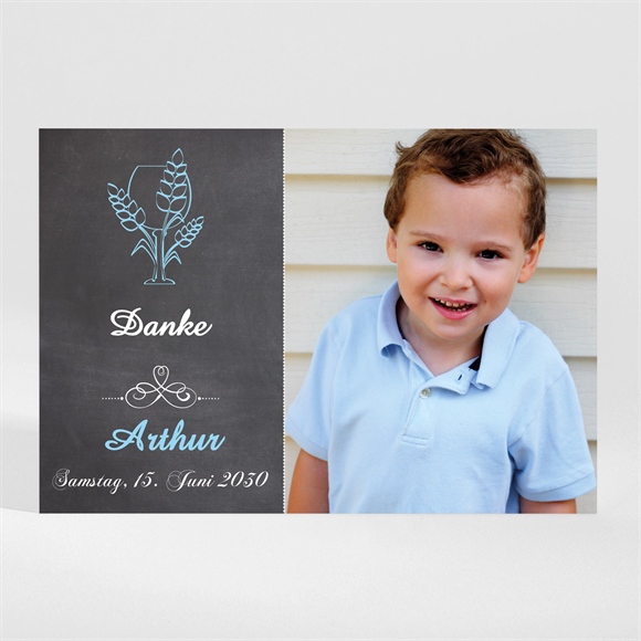 Dankeskarte Kommunion Weizenähren blau - Magnet ref.N11089