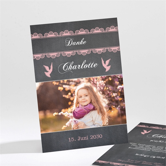 Dankeskarte Kommunion Rosa Taube ref.N211463