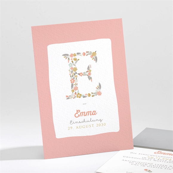 Einladungskarte Einschulung Blumeninitial Rosa ref.N211593