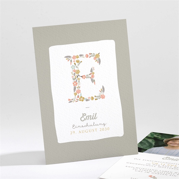 Einladungskarte Einschulung Blumeninitial Grün ref.N211594